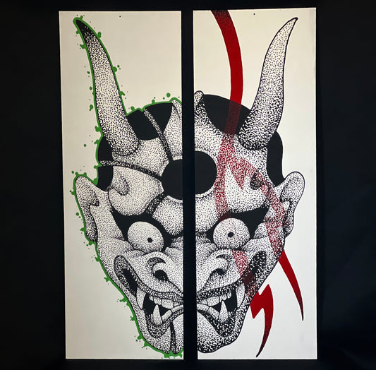 Large Split Face and Red Bolt Oni